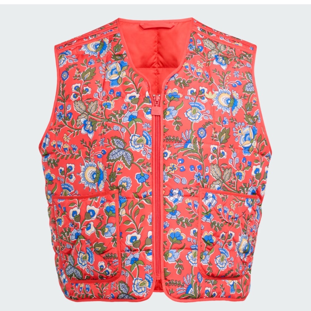 adidas Coral Red Floral Quilted Vest